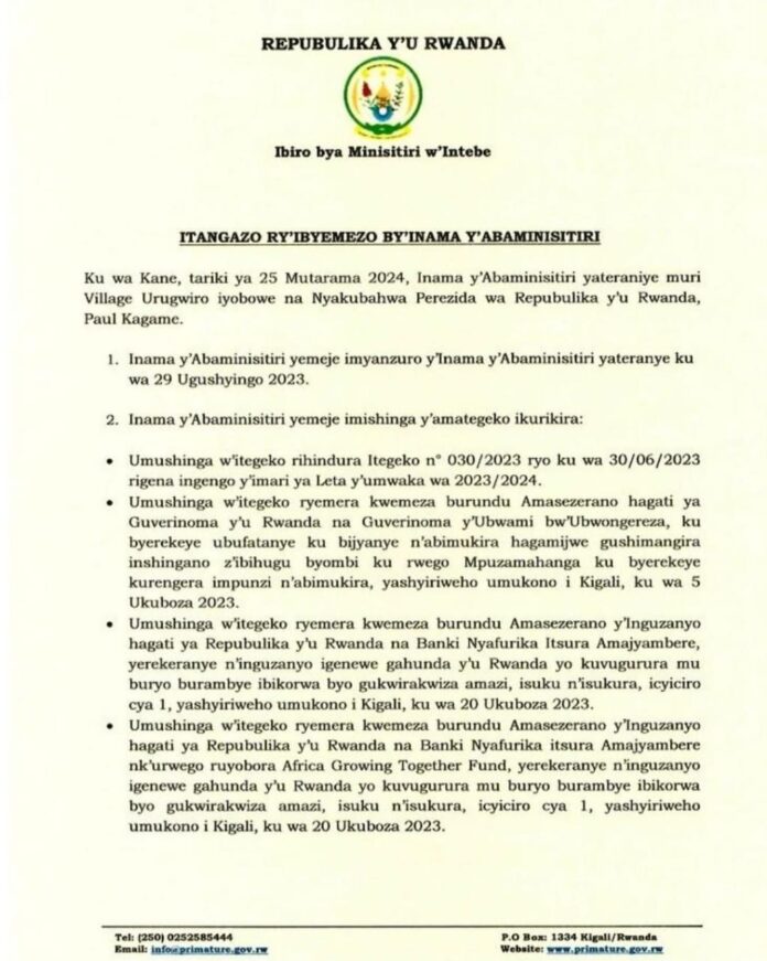Hasohotse imyanzuro y'inama y'Abaminisitiri yabaye kuri uyu wa kane ...